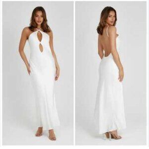NWT Meshki Lucia Satin Cut Out Maxi Dress White Bridal size Small
